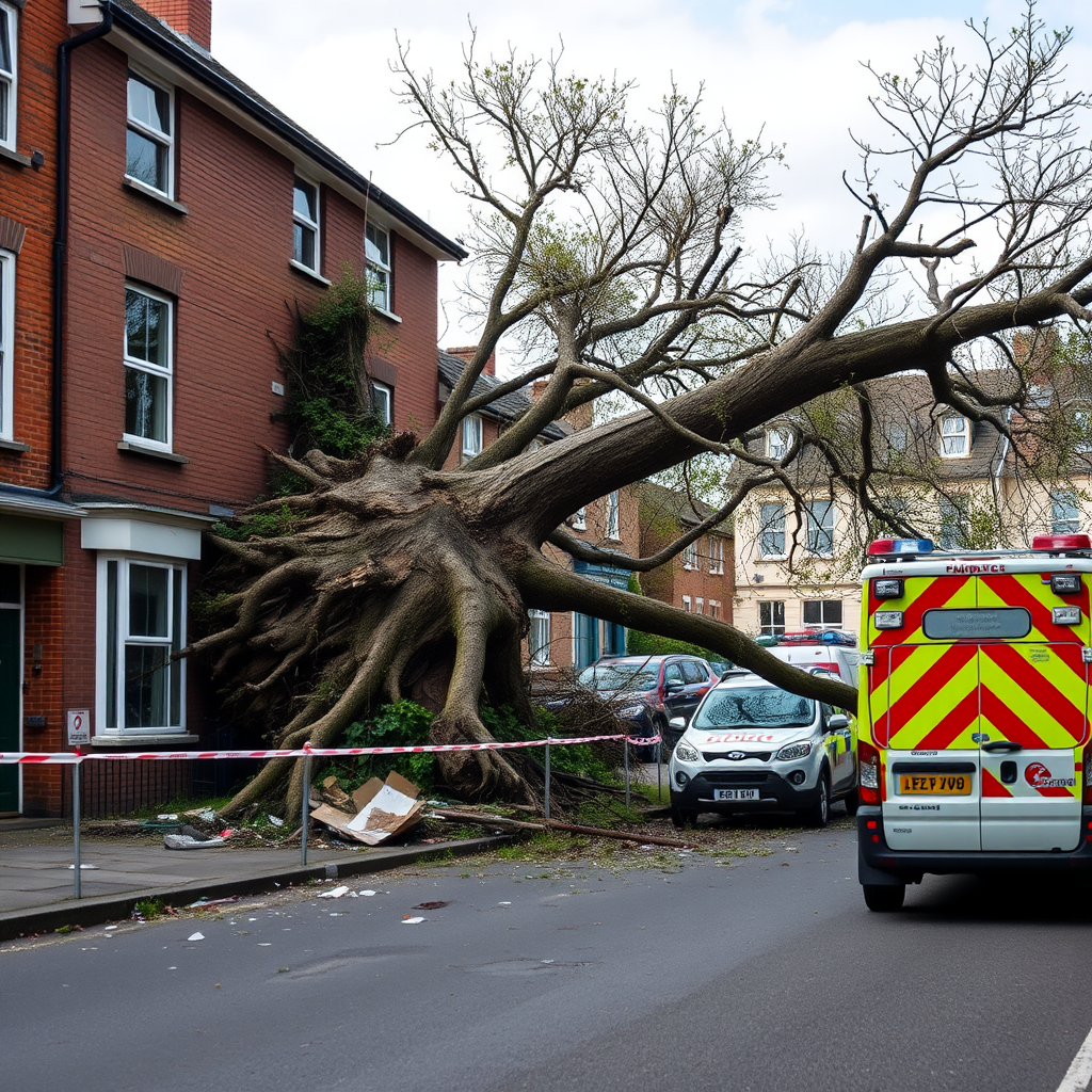Rescue services give statement after tree smashes through residential window